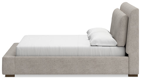Cabalynn California King Upholstered Bed with Mirrored Dresser