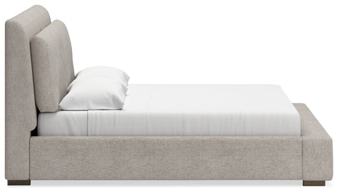 Cabalynn California King Upholstered Bed with Mirrored Dresser and 2 Nightstands